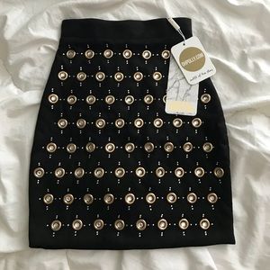 Oh Polly Embellished Black Suede Skirt